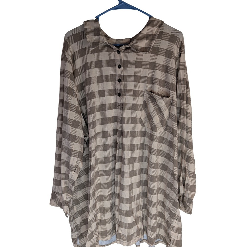 Denim & Co Tunic Women 4XP Tan Buffalo Check So Soft Jersey Henley A705029 4X P